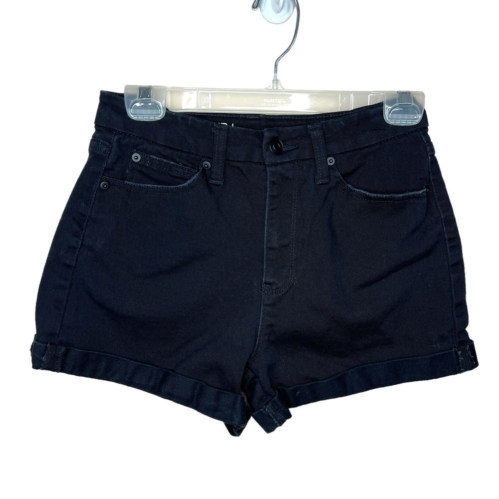 Size 7 Juniors Black Lightly Distressed Denim Jean Shorts Stretch Cotton Blend